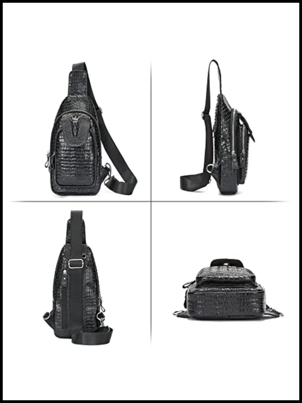 Genuine Leather Sling Bag with Crocodile Embossed Pattern